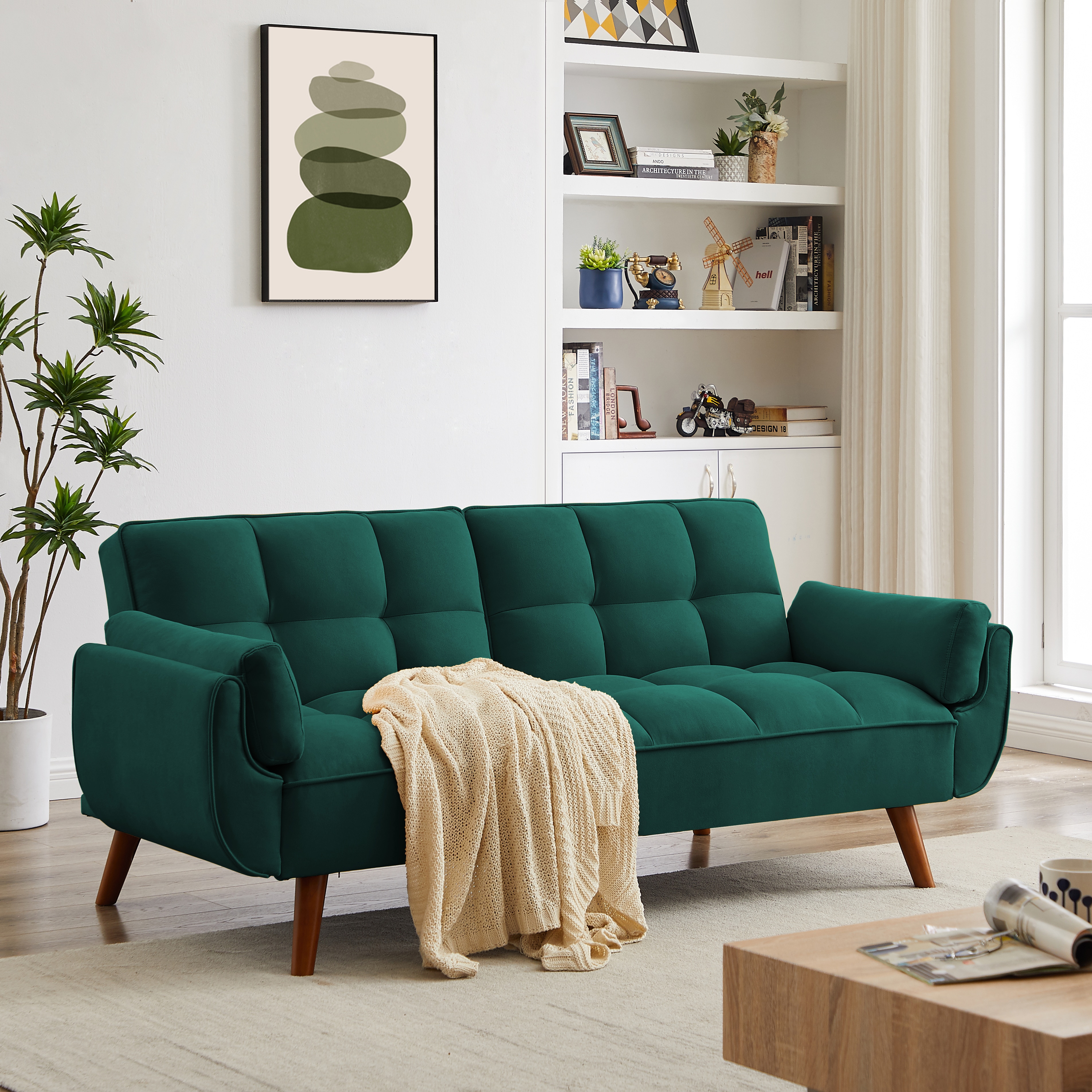 2-Seater Sofa, Modern Loveseat with Tufted Back and Solid Wood Legs